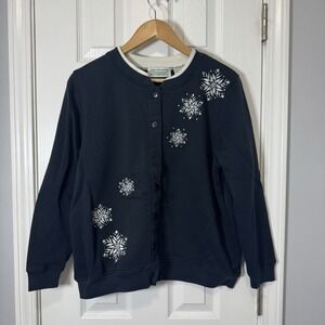 Shenanigans Cardigan Snowflake Grandma Black Embroidered Women's Small Vintage